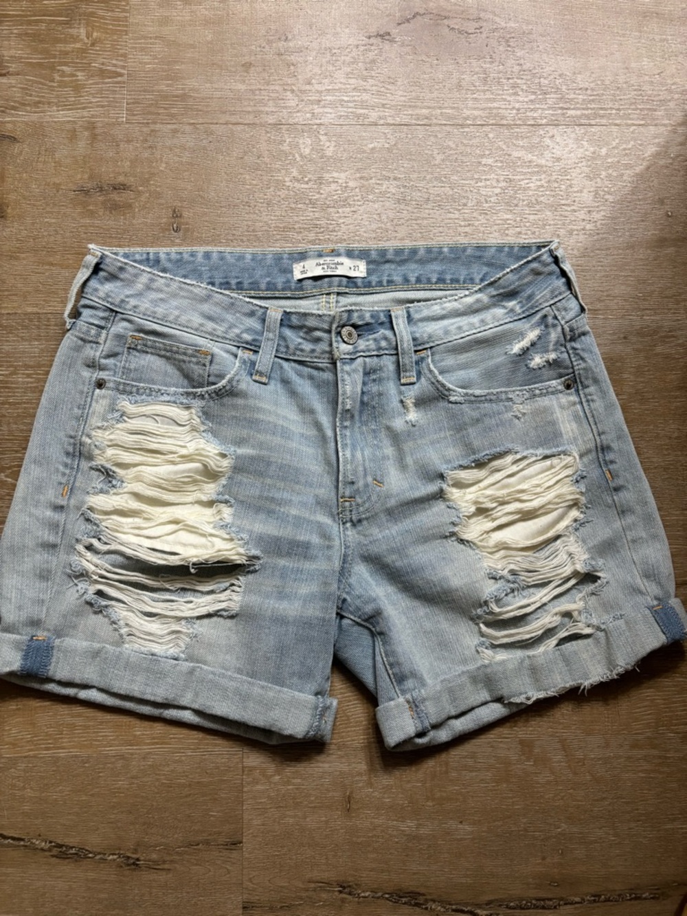 Abercrombie & Fitch Light Blue Distressed Rolled Hem Jean Shorts